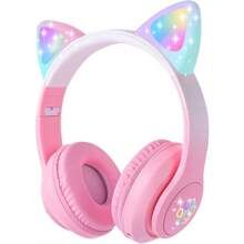 Cat Ear Bluetooth Headphones For Girls En Teens, LED Light Up Wireless/Wired Mode Foldable Stereo Girls Headphones With Builtin Mic For School Birthday Xmas Gift