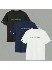 Kit 3 Men's T-Shirts Los Angeles Yarn 30.1 100% Cotton Shirt Comfortable Casual Blouse Various Colors