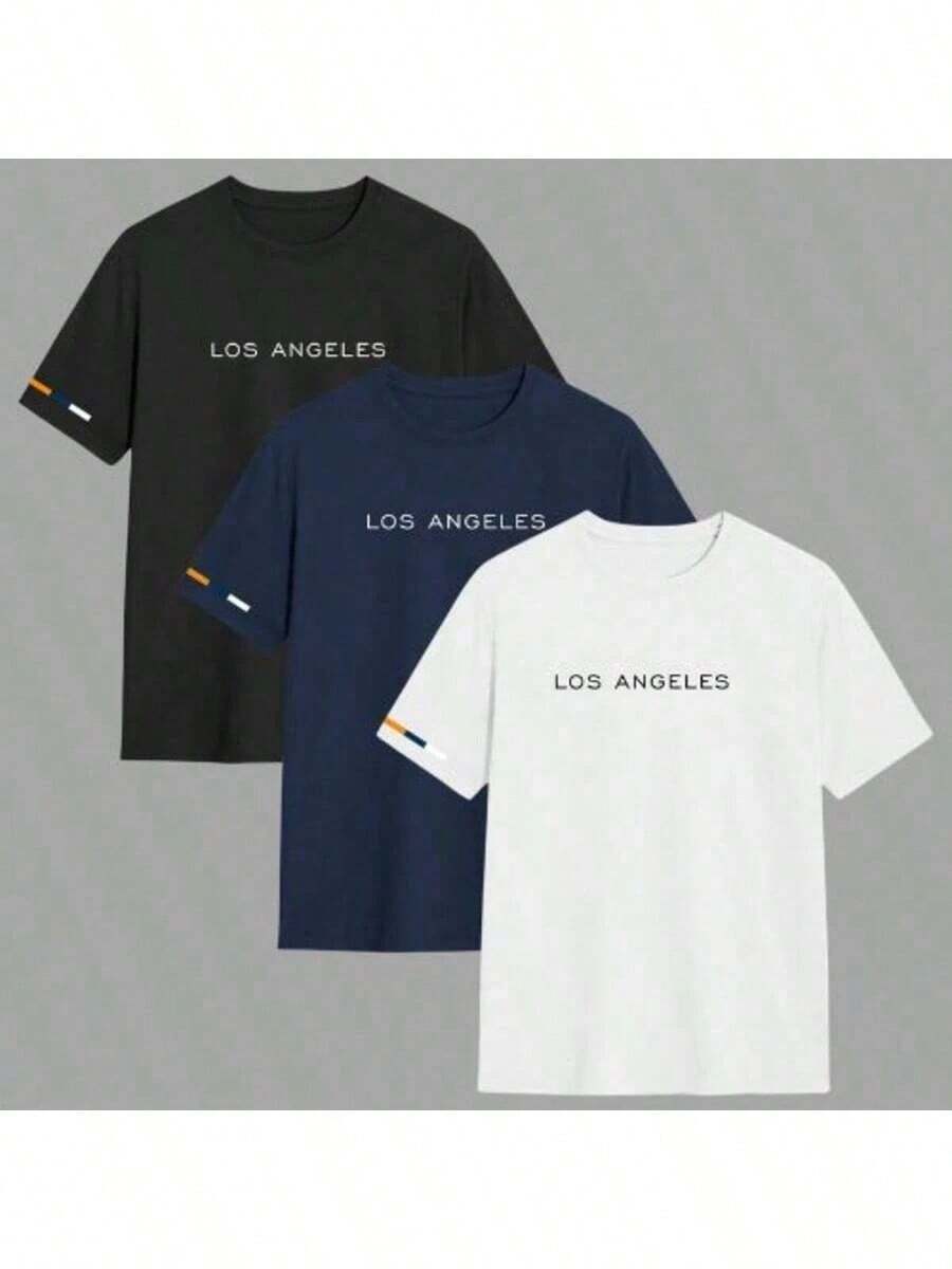 Kit 3 Men's T-Shirts Los Angeles Yarn 30.1 100% Cotton Shirt Comfortable Casual Blouse Various Colors