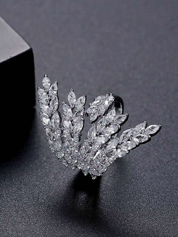 Luxury Angel Wings Cubic Zirconia Fully Paved Ring, Fashion Jewelry For Women, Suitable For Wedding, Party, Valentine's Day, Birthday Gift - Silver 2 - View 7