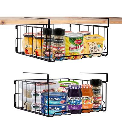 Barelove 2 Pack Under Shelf Basket, Cabinet Storage Hanging Baskets Organizer Wire Rack Shelves For Kitchen Pantry