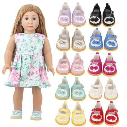 MSYO 1 para 18-calowych bucików dla lalek American Girl, buty Mary Jane dla lalek, buty dla księżniczek z uroczą kokardką i ozdobnymi rzepami, buty codzienne dla lalek, uniwersalne balerinki dla lalek, dostępne w wielu kolorach, modny dodatek do lalki na prezent urodzinowy dla małej dziewczynki, na święta