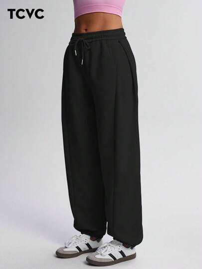 TCVC Women'S Casual High Waist Drawstring Loose Jogger Pants, High Elastic Waistband, Relaxed Fit, Suitable For Sports, Workout, School, Casual Wear, Autumn/Winter Tights