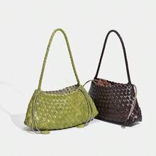 Handmade Woven Bag, Fashion Leather 2025 New High-End French Retro Baguette Underarm Shoulder Bag, Chic Tote Handbag - Multicolor - View 1