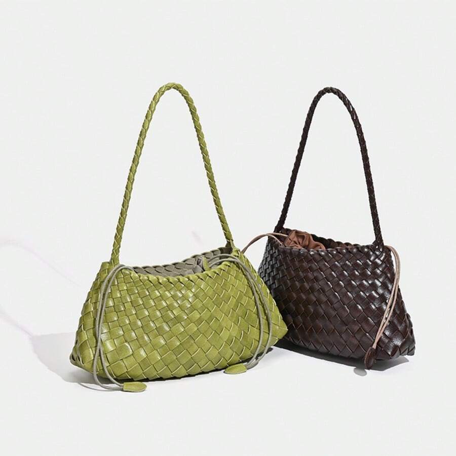 Handmade Woven Bag, Fashion Leather 2025 New High-End French Retro Baguette Underarm Shoulder Bag, Chic Tote Handbag - Multicolor - View 1