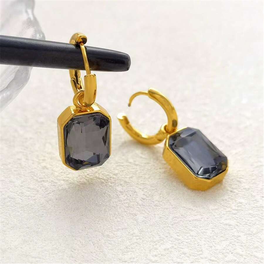 1 对 18K 镀金不锈钢彩色水晶吊坠耳环,适合女性日常和婚礼佩戴,礼物 - 鑽戒 - 查看 1