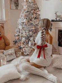 一双女士过膝长袜，过膝针织靴袜套装，保暖时尚的冬季保暖腿部装备，纯色过膝针织条纹扭纹图案袜，圣诞服装，保暖配饰，Y2K风格，舒适 - 彩色 - 查看 6