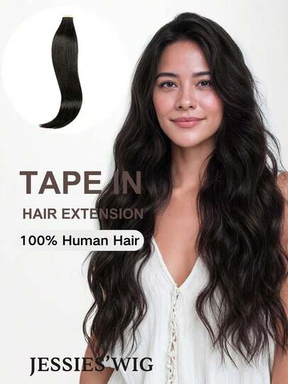  Tóc nối Jessie's Wig Tape In Hair, tóc thật 20 miếng, 50g, thẳng mượt, màu đen tự nhiên 1B#