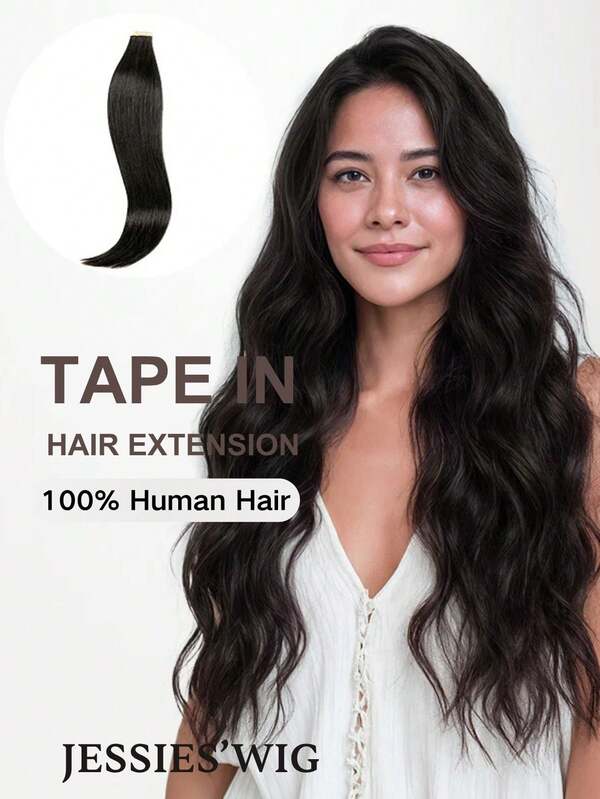 Tóc nối Jessie's Wig Tape In Hair, tóc thật 20 miếng, 50g, thẳng mượt, màu đen tự nhiên 1B#