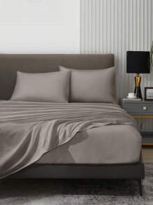 4 件套纯色深灰色床单套件，易于护理，拉绒超细纤维柔软床上用品套件，床笠套件（1 件床单+1 件床笠+2 个枕套）纯色床笠套件，特大号双人床，全尺寸床单，深口袋，最大 11.8 英寸枕套，柔软透气防皱，更适合睡眠，豪华酒店风格，送给妈妈爸爸朋友的礼物，宿舍床上用品，返校床上用品