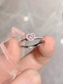 1pc Minimalist Cubic Zirconia Adjustable Ring, Suitable For Girls, Everyday And Wedding Wear - Silver - View 4