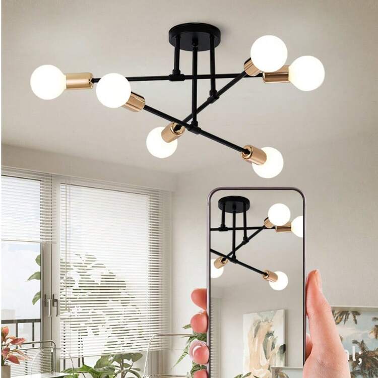1 chiếc đèn trang trí phòng khách nhỏ bằng sắt, đèn treo trần kiểu Bắc Âu nhân tạo, đèn trần 6 bóng nhiều màu, đèn treo phong cách công nghiệp (Không bao gồm bóng đèn) - Nhiều màu - Xem 10
