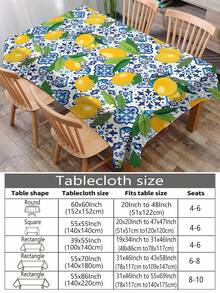 1 pieza Mantel rectangular/redondo moderno de poliéster a prueba de agua con estampado de limón y flores azules, apto para sala de estar, mesa de comedor al aire libre, mesa redonda pequeña, con impresión digital - Multicolor - Ver 4