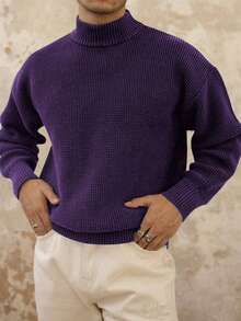 男士美式复古半高领长袖卫衣/适合秋冬/日常休闲 - 紫色 - 查看 1