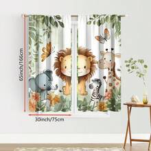 ستارتان كرتونيتان بتصميم حيوانات الغابة - الدب والثعلب والغزال والبومة، ستائر شبه شفافة للغابة مناسبة لغرف الأطفال أو غرف المعيشة، قماش بوليستر قابل للغسل في الغسالة، بتصميم كيس العمود، ستائر غرفة المعيشة - متعدد الألوان - مشاهدة 13