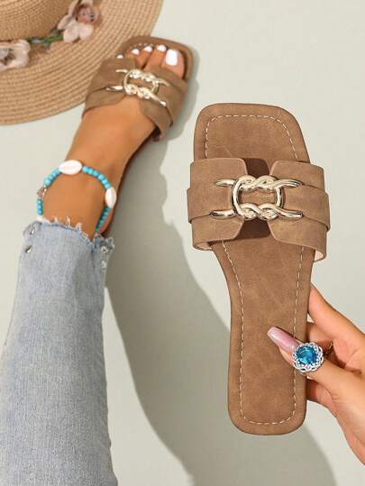 Sandali infradito casual alla moda da donna, comodi sandali piatti da spiaggia con fascia, per l'estate