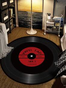 Plush Black Vinyl Record Computer Chair Desk Mat Bedroom Hanging Basket Round Carpet Children Non-Slip Floor Mat Living Room Coffee Table Mat ,Room Decor