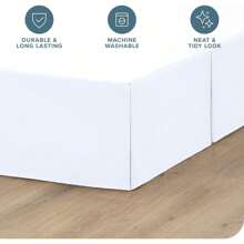 CRUTBare Home Queen Bed Skirt - 15-Inch Tailored Drop Easy Fit - Bed Skirt Beds - Center & Corner Pleats (Queen, White)