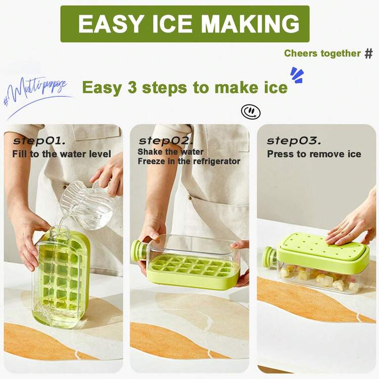 2-In-1 Ice Cube Bottle With Straw - Easy Press Ice Tray Water Bottle, Leak Proof Lid, Vertical Ice Maker, Easy To Clean, Easy To Use, 3-Hour Heat Preservation Drinking Cup, Portable Bottle For Freezer, Travel, Gym & Home Use, Kitchen Kitchenware Utensils - Olive Green - View 6