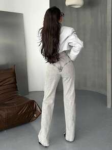 SQUALO 女士 100% 纯棉天蓝色直筒牛仔裤