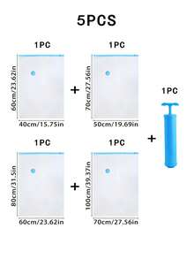 5/4/3/1pcs Vacuum Compression Bags, Vacuum Storage Bags, Airtight Seal Bags With Hand Pump, Clothes Organizer Bags For Shirts, Blankets, Pillows, Pants, Space Saving For Home, Dorm, Closet, Bedroom, Bathroom, Travel Accessories