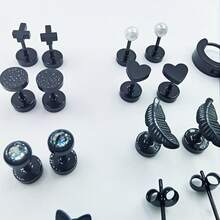 20 piezas Conjunto de aretes de acero inoxidable para mujeres y hombres con diseños de estrella, luna, flor, corazón, hoja y ópalo de 16G o 20G para cartílago, hipoalergénicos y con base plana para perforación y joyería - Pendientes - Ver 4