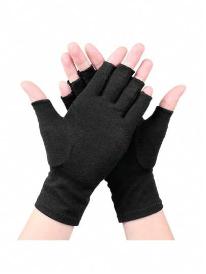 1 双男女通用高级压缩露指手套，透气面料，适合日常使用、打字、工作、健身和锻炼 - 男女通用运动露指拇指手套 - 半指支撑 - 露指设计 - 防紫外线美甲手套。秋季配饰