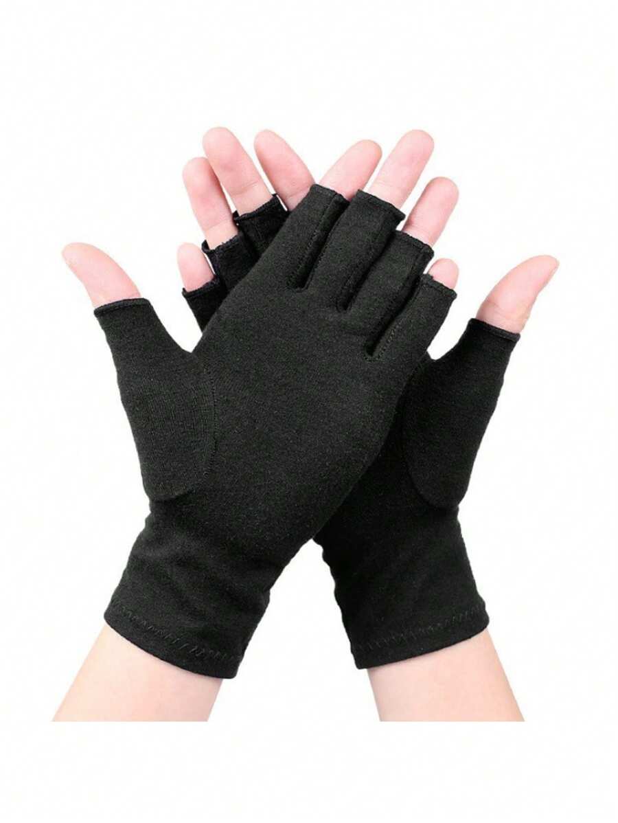 1 Pair Unisex High-Grade Compression Fingerless Gloves, Breathable Fabric, Suitable For Daily Use, Typing, Work, Fitness And Exercise - Unisex Sports Fingerless Thumb Gloves - Half Finger Support - Open Finger Design - UV Protection Manicure Gloves. Autumn Accessories