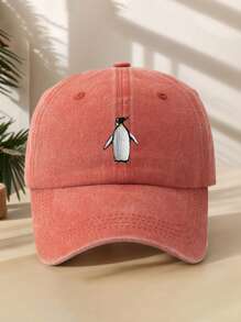 1pc Unisex Embroidered Penguin Cute Fashion Camping Fishing Baseball Cap, Outdoor Casual All Season Curved Brim Hat, Soft Crown Stylish Cap, Adjustable Size, Suitable For Daily Matching, Holiday Gift