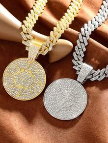 Dây chuyền mặt số "7" phong cách Hiphop Punk, hợp kim kẽm, mạ K trắng, xích , trang sức mặt dây chuyền đá tròn thời trang - Vòng cổ mặt dây chuyền hình tròn 7 - Xem 3