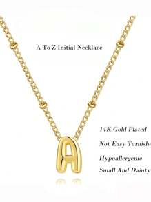 14K镀金字母泡泡项链，精致A-Z字母吊坠项链，个性化名字项链，可爱金链首饰，圣诞节首饰礼物