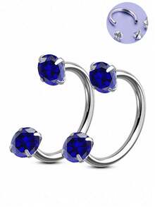2pcs C-Shape Zirconia Studded Lip Ring, Horseshoe Ring, Nose Septum, Earrings, 16G Stainless Steel Piercing Jewelry, Suitable For Daily Wear
