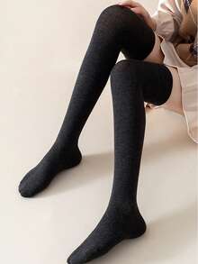 1 Pair Women's Thigh High Socks, Knee High Stockings, Student Long Socks Christmas Gift