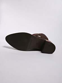 Jesień/zima 2025 Nowe, zabytkowe, za kolano, wysokie, damskie buty do jazdy konnej, grube, długie buty na obcasie z klamrą do paska, kowbojskie buty westernowe - Brązowy - Zobacz 3