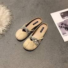 Zapatillas frías de Mueller de ocio zapatillas francesas con cabeza de sobre rojo y media zapatilla, Bailarinas de mujer, las mujeres usan un pie perezoso para pedalear el nuevo modelo de primavera y verano. - Beis - Ver 5