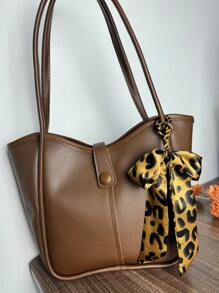 1 件简约豹纹蝴蝶结包饰/钥匙扣吊坠背包装饰猎豹印花蝴蝶结包钥匙扣