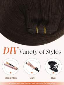 直发夹式真人发片，5 个夹子一体式巴西雷米真人发片深棕色 2# 颜色接发 - Dark Brown - 查看 10