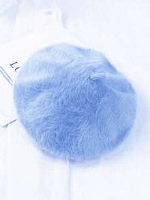 1pc Solid Color Vintage Rabbit Fur Beret, Cute And Fluffy For Fall/Winter Halloween