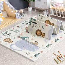 79x71 Foldable Baby Play Mat For Floor, Extra Large Tummy Time And Crawling Playmat, Thick Foam Play Mat For Baby, Reversible Portable Babies Floor Mats For Infant, Toddler - 大象 - 查看 8