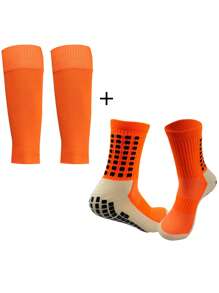 Youth Soccer Socks & Shin Guard Set, Children's Soccer Shin Sleeve Socks, Dot Adhesive Anti-Slip Soccer Sports Socks, Suitable For Youth Training, Outdoor, Wear-Resistant, Fit For 10-18 Years Old Boys And Girls