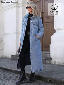 Mobula Sound# Casual Fashionable Spring/Summer/Autumn Versatile Elegant Student Y2K Style Long Denim Jacket - Blue - View 3