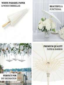 1 pieza Parasol de papel blanco, adecuado para decoración de bodas y fiestas, centro de mesa de boda, accesorio nupcial, relleno de jarrón, accesorio fotográfico, suministros para pintura DIY - Blanco - Ver 10