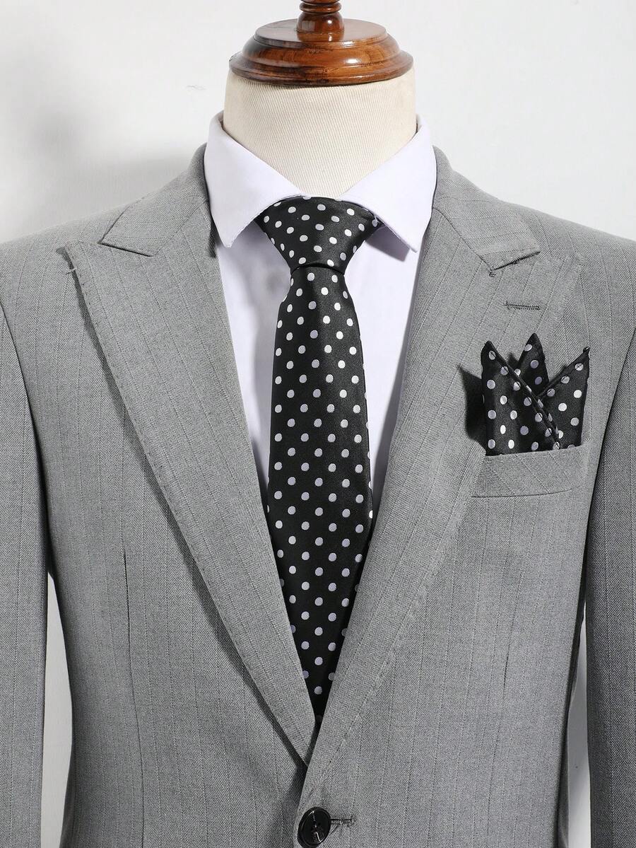 1 件/2 件/3 件男士时尚百搭波尔卡圆点图案领带（领带和口袋巾/领带和袖扣/口袋巾和袖扣套装），适合商务、宴会、派对搭配 - 彩色 - 查看 1
