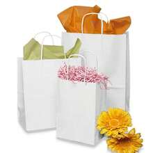 HOT BARGAINS 50 X Brown / White Paper Bags With Round Handles | Takeaway Carriers - White - View 6