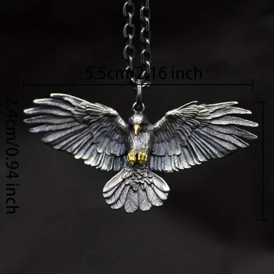1 Piece Exquisite Hot-Selling Retro Falcon Necklace Eagle Spreading Wings Pendant European And American  Hip-Hop Disco Unisex - 黑色 吊墜+項鍊 - 查看 1