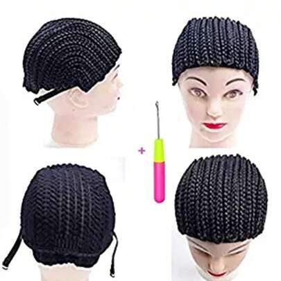 1 pieza de gorro de red de ganchillo negro, gorro de peluca de ganchillo, gorro de cornrow trenzado transpirable con banda ajustable para una fácil costura en gorro de peluca tejido