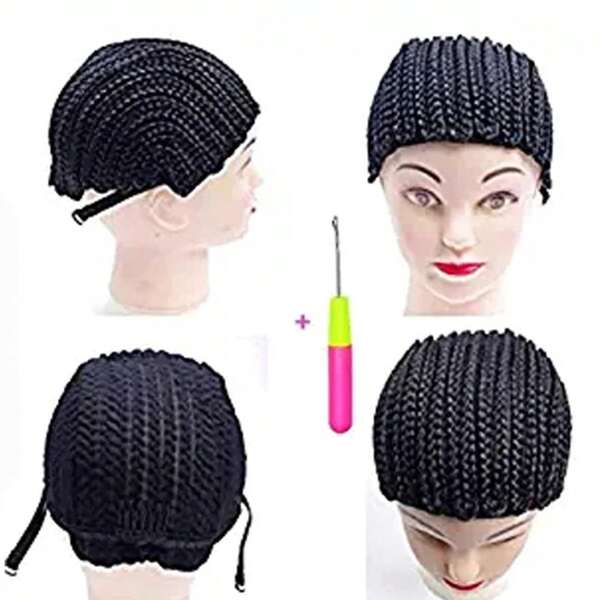 1 pieza de gorro de red de ganchillo negro, gorro de peluca de ganchillo, gorro de cornrow trenzado transpirable con banda ajustable para una fácil costura en gorro de peluca tejido