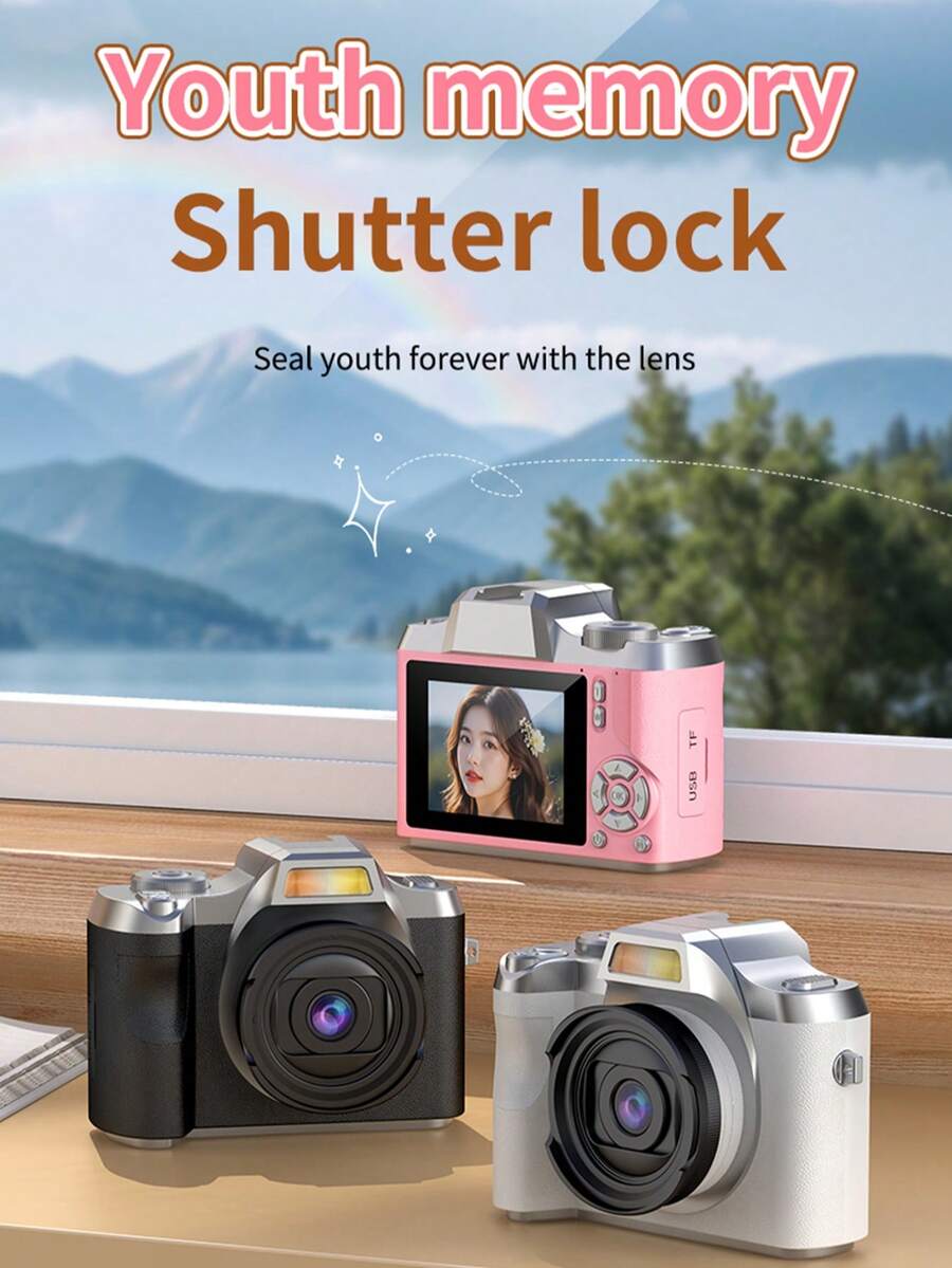 1080P Digital Camera, 48MP, With Flash, USB Charging, Retro Design, Compact & Portable, Suitable For Travel And Daily Photography - White - View 1