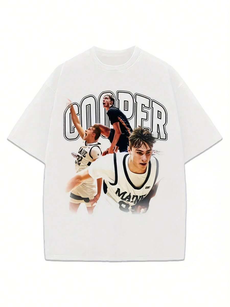Cooper Flagg Vintage Style Basketball 90'S Graphic Design T-Shirt 180g, Pure Cotton, Heat Transfer Printed T-SHIRT - 白色 - 查看 1