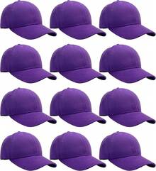 Bulk Lot 12-Pack Adjustable Size Plain Blank Solid Color Baseball Caps - Purple - View 1